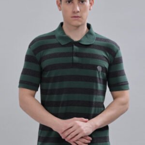 PR37 || Green & Grey Stripes|| 100% Cotton Polo T-Shirt