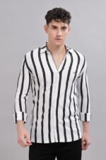 PR3 Shirts 005 – White & Black Stripes || Full Sleeve Shirt