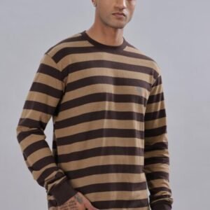 RFS007 || FS Brown Stripes || Round Neck Full Sleeve T-Shirt