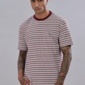 RFS007 || HS Maroon Stripes || Round Neck T-Shirt
