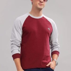 RFS006 || Maroon & Grey || Round Neck Full Sleeve T-Shirt