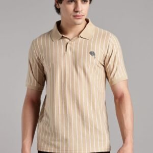 PR3-SS 03 || Cream Stripes || 100% Cotton Polo T-Shirt