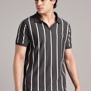 PR3-SS 03 || Grey Stripes || 100% Cotton Polo T-Shirt