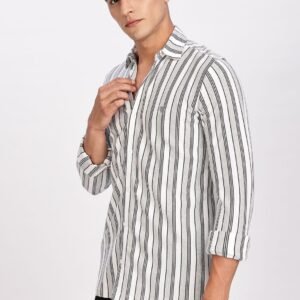 PR3 Shirts 007 – White & Silver Stripes  || Full Sleeve Shirt
