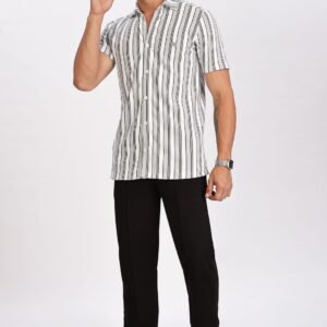 PR3 Shirts 007 – White & Silver Stripes  || Half Sleeve Shirt
