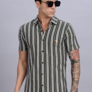 PR3 Shirts 008 – Olive Stripes  || Half Sleeve Shirt