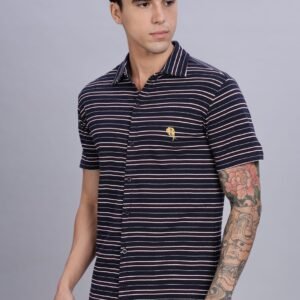 PR3 Shirts 008 – Navy Stripes  || Half Sleeve Shirt