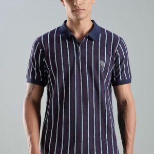 PR42 || Navy Stripes || 100% Cotton Polo T-Shirt
