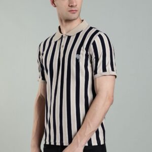 PR3-SS 07 || Navy Stripes|| 100% Cotton Polo T-Shirt