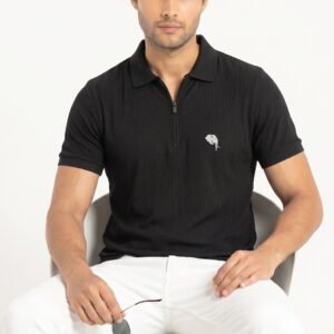 PR49||Black Zipper|| 100% Cotton Polo T-Shirt